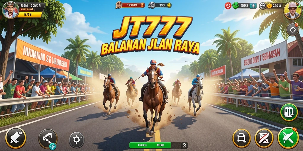 Screenshot utama JT777 menampilkan aksi balapan yang mendebarkan.